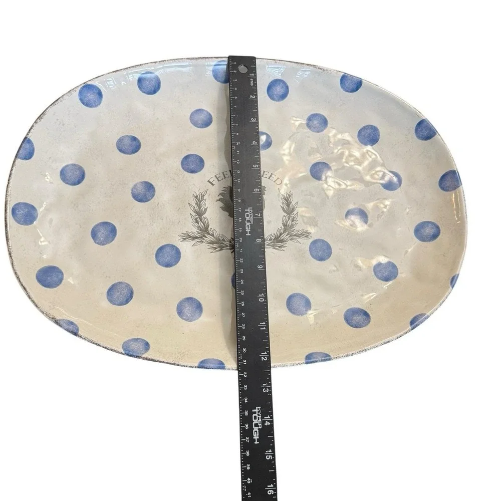 Certified International Susan Winget Feed & Seed Blue Dot Oval Platter 17